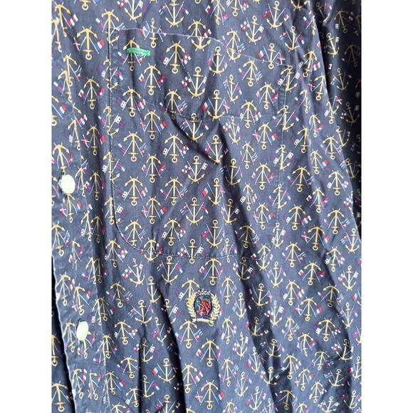 Vintage Tommy Hilfiger Nautical Anchor Button Down Shirt Navy Blue Large 90s - Picture 2 of 5